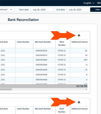 A screenshot displaying the Download CSV icons and where they appear on the report results.